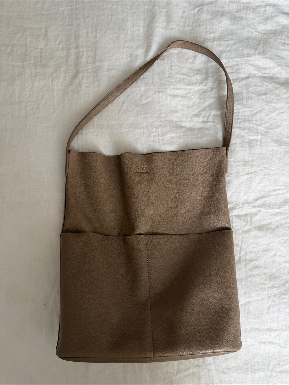 OAK + FORT Taupe Brown Leather Shoulder Bag